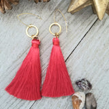 Cherry Red Tassel Earrings