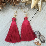 Dark Red Tassel Earrings