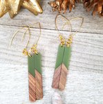 Sage Green Wood and Resin Bar Earrings