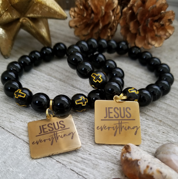Black Onyx Jesus Over Everything Bracelet – Arm Candy Texas Black Onyx Jesus Over Everything Bracelet – Arm Candy Texas