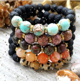 Lava Stone Beaded Bracelet with Purple Flower Agate Accent