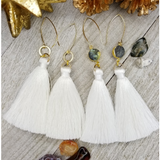 Off-White Tassel Earrings With Gold Plated Accents