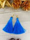 Blue Tassel Earrings With Gold Plated Accents