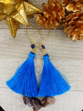 Blue Tassel Earrings With Gold Plated Accents