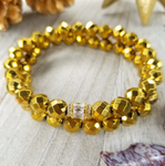 Gold Faceted Hematite Bracelet Set Small Gold Plated Baguette