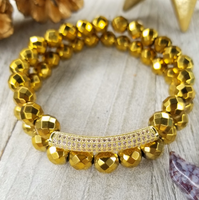 Gold Faceted Hematite Bracelet Set Gold Plated Bar