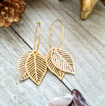 Beige and Gold Colored Metal Leaves Layered Earrings
