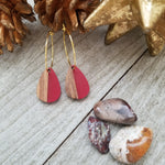 Extra Small Red Wood and Resin Teardrop Earrings