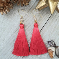 Cherry Red Tassel Earrings