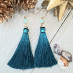 Jewel tone Blue Teal Tassel Earrings