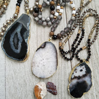 Long Crystal Necklaces with Agate Accent