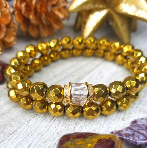 Gold Faceted Hematite Bracelet Set