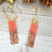 Orange Wood and Resin Bar Earrings