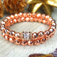 Rose Gold Faceted Hematite Bracelet Set