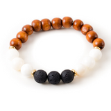 Mother of Pearl and Black Lava Stone Beaded Bracelet With Warm Wood