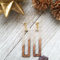 Wood and Resin Rectangle Earrings with Gold Flecks