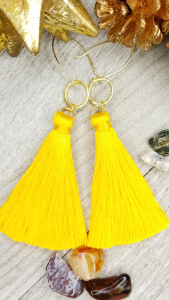 Dark Yellow Gold Tassel Earrings With Choice of Accents