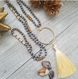 Long Crystal Necklaces with Tassel Accents