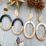 Rattan and Resin Oval Earrings