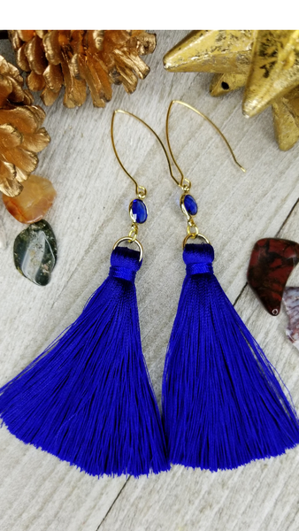 Blue Tassel Earrings With Lapis Accents