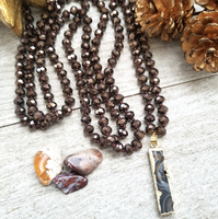 Extra Long Crystal Necklaces with Agate Bar Accent