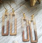 Clear and Gold Flecks Wood and Resin Rectangle Earrings