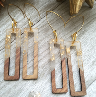 Clear and Gold Flecks Wood and Resin Rectangle Earrings