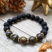 Lava Stone Beaded Bracelet with African Bloodstone Accent