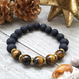 Lava Stone Beaded Bracelet with Tigers Eye Accent