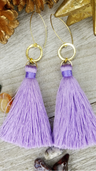 Lavender Tassel Earrings With Gold Plated Accents