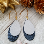 Layered Natural Leather Earrings- Light Gray and Black