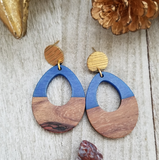 Blue Wood and Resin Keyhole Earrings