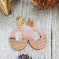 Pink Wood and Resin Keyhole Earrings