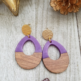 Purple Wood and Resin Keyhole Earrings