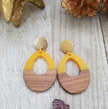 Yellow Wood and Resin Keyhole Earrings