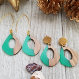 Green Wood and Resin Keyhole Earrings