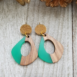 Green Wood and Resin Keyhole Earrings