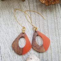 Orange Wood and Resin Keyhole Earrings