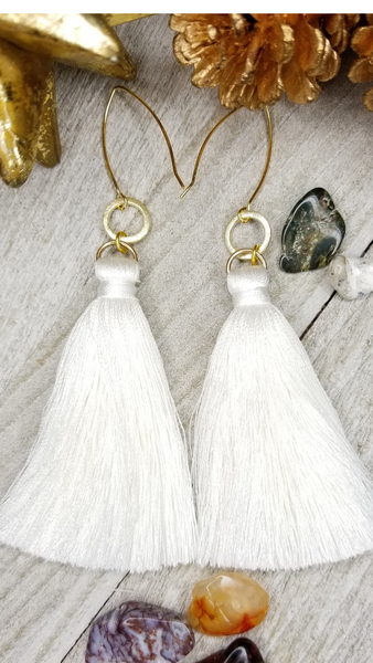 Off-White Tassel Earrings With Gold Plated Accents