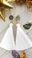 Off-White Tassel Earrings With Gold Plated Accents