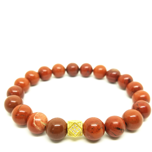 Red Jasper Bracelet With Gold Plated Accent