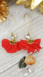 Red Ruffled Tassel Earrings With Various Accent Options