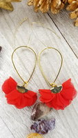 Red Ruffled Tassel Earrings With Various Accent Options