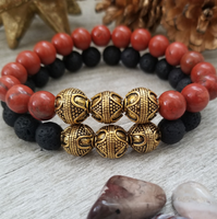 Red Jasper and Lava Stone Bracelet Set- Men