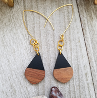 Black Wood and Resin Teardrop Earrings