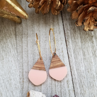 Pink Wood and Resin Teardrop Earrings