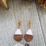 White Wood and Resin Teardrop Earrings