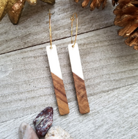 White Wood and Resin Bar Earrings
