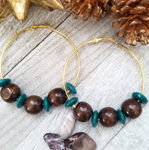 Large Hoop Earring with Teal and Dark Brown Wood Accents
