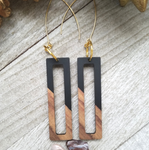 Black Wood and Resin Rectangle Earrings